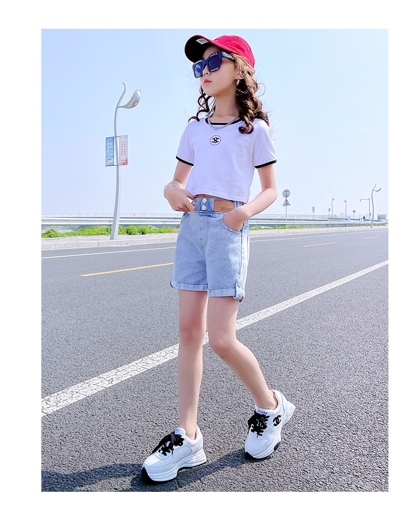 女童短裤夏装新款童装洋气牛仔裤夏季女大童夏款短裤儿童翻边热裤