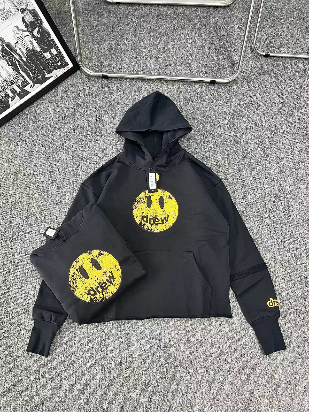 天花板 drew house裂纹破坏笑脸卫衣街头宽松情侣连帽衫秋冬长袖