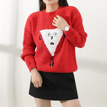 【现货】冬季韩版加厚针织上衣红色短款套头宽松慵懒风短款毛衣女