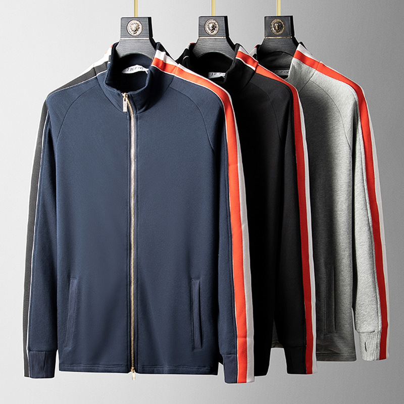 tb双侧织带拼接条纹纯棉拉链运动开衫潮牌卫衣夹克外套潮流男