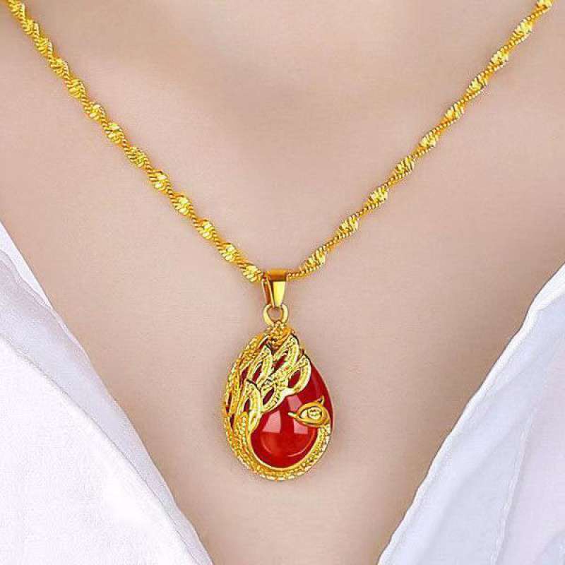 香港正品万足纯真金项链女锁骨链招财纳福水滴真金吊坠女百搭项链