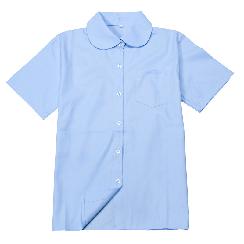 Factory in Stock Wholesale Spring and Summer Japanese Middle School Students Half-round Collar round Neck Short Sleeve Kindergarten JK Uniform White Shirt Opaque
