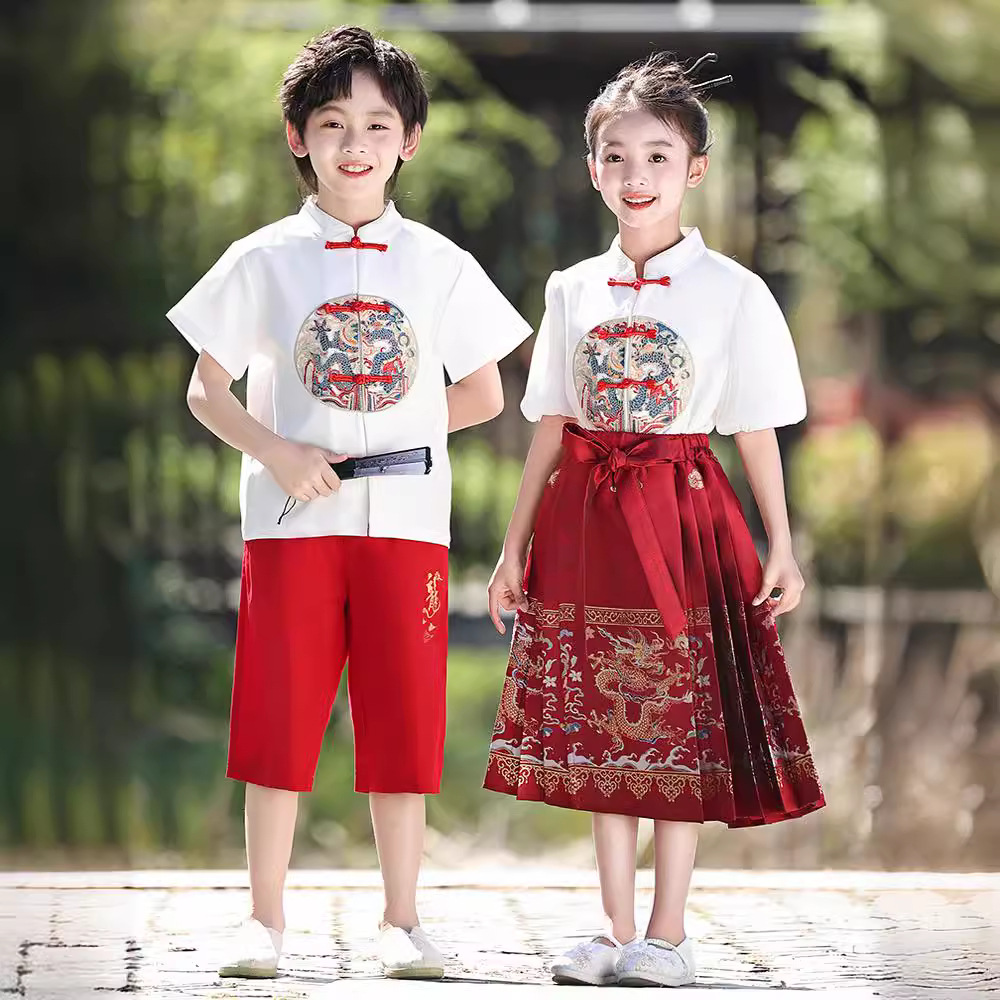 六一演出服小学生校服夏季超仙中国风古装女童马面裙男童汉服套装