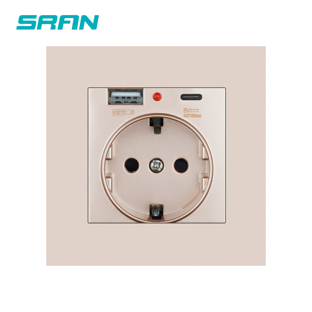 欧规德式插座面板86型德标插座usb充电typec接口带指示灯欧式通用