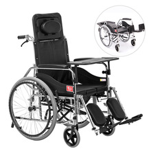 鱼跃轮椅车折叠轻便老人专用带坐便器瘫痪代步手推车H008B可全躺