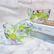 高颜值手工彩绘沙拉碗水晶玻璃水果碗家用汤碗饭碗面碗甜品碗批发