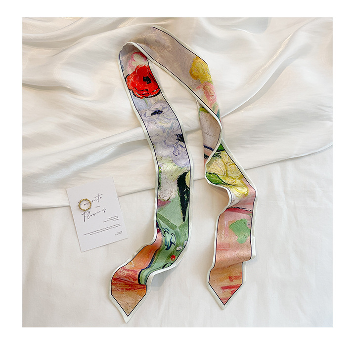 Spring and Summer All-Match Green Elegant Silk Scarf Small Strip Female Hair Band Tied Bag Decorative Ribbon Scarf with Shirt