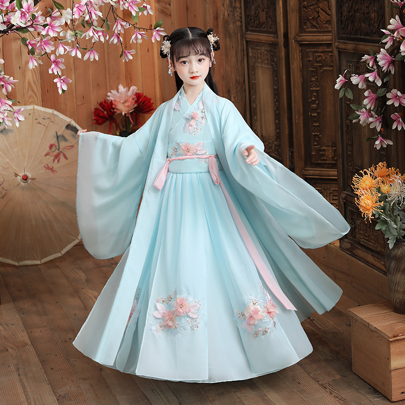 儿童汉服中国风女童古装长袖襦裙大童小女孩超仙交领广袖大水袖衫