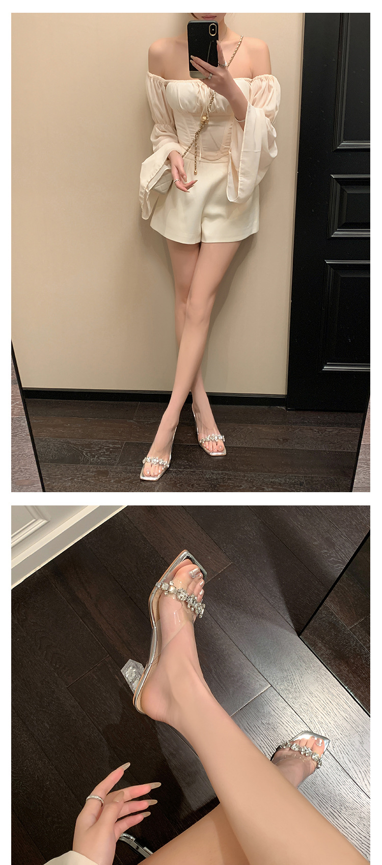 透明水晶高跟鞋性感水钻凉鞋粗跟绝美凉拖鞋女外穿时尚百搭高级感