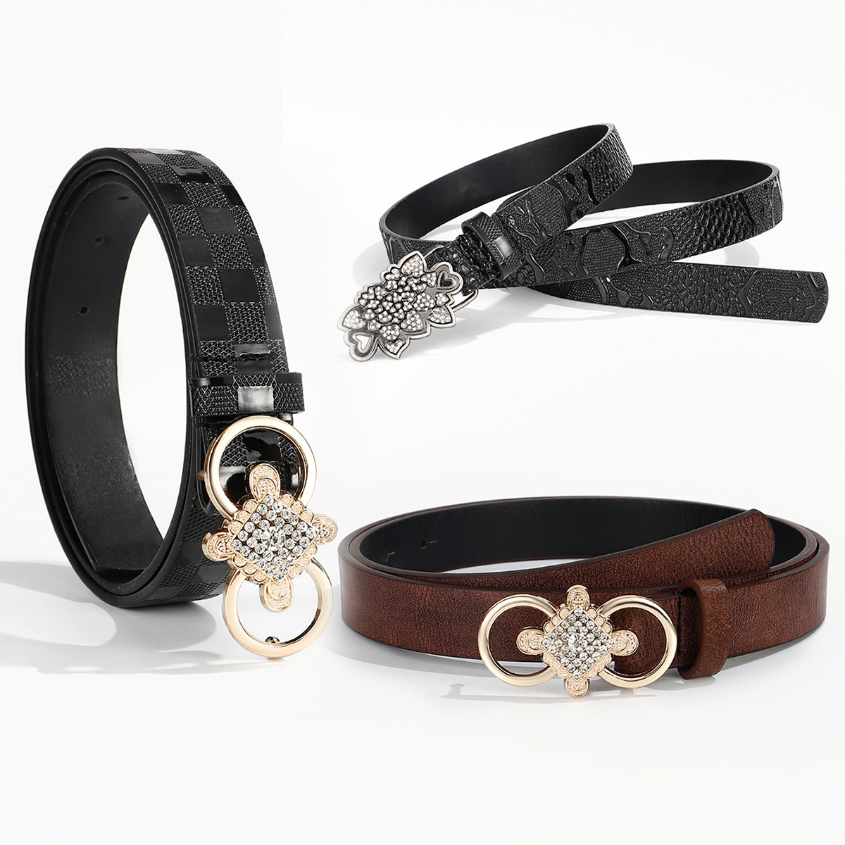 中古港风女士腰带中国结女士合金皮带百搭时尚装饰韩版学生细腰带