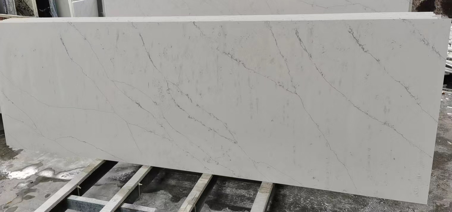 人造大理石石英石花纹板鱼肚白出口欧美桌面灶台台面板吧台标台