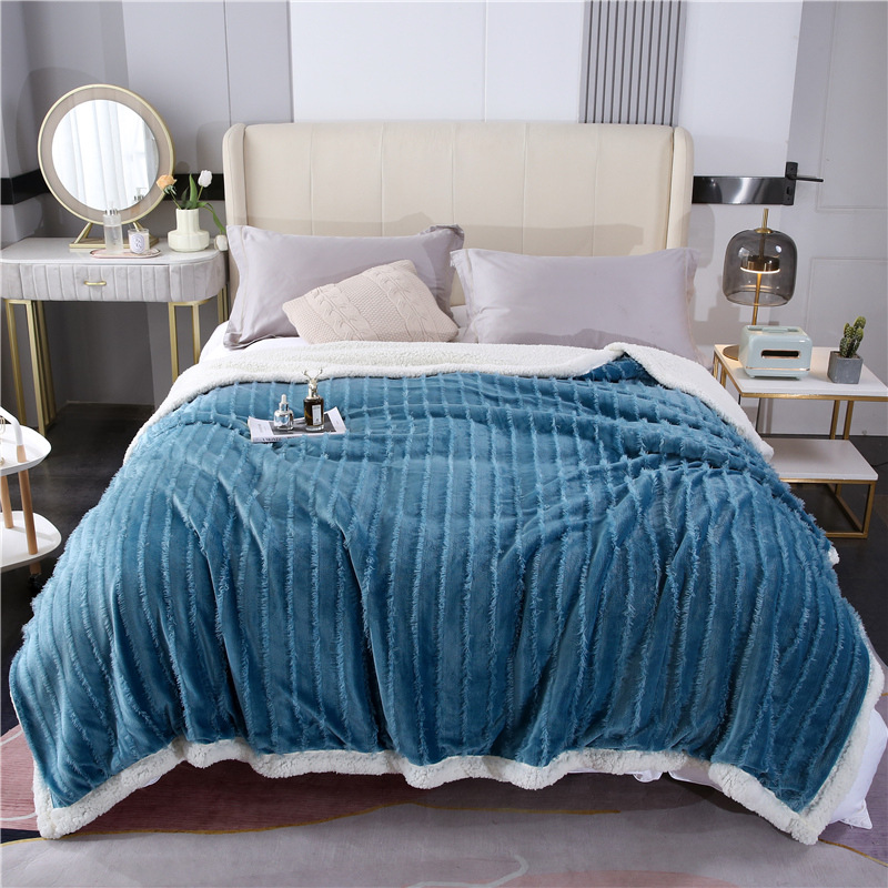 Cross-Border Direct Supply Winter Thickened Double-Layer Lambswool Coral Fleece Blanket Office Sofas Cover Blanket Milk Fiber Bed Sheet Blanket