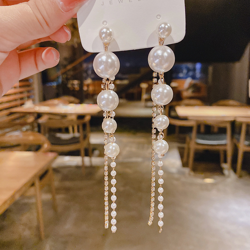 Dongdaemun Sterling Silver Needle Earrings 2022 New Earrings Elegant Internet Celebrity Ins Tassel Light Luxury Pearl Earrings