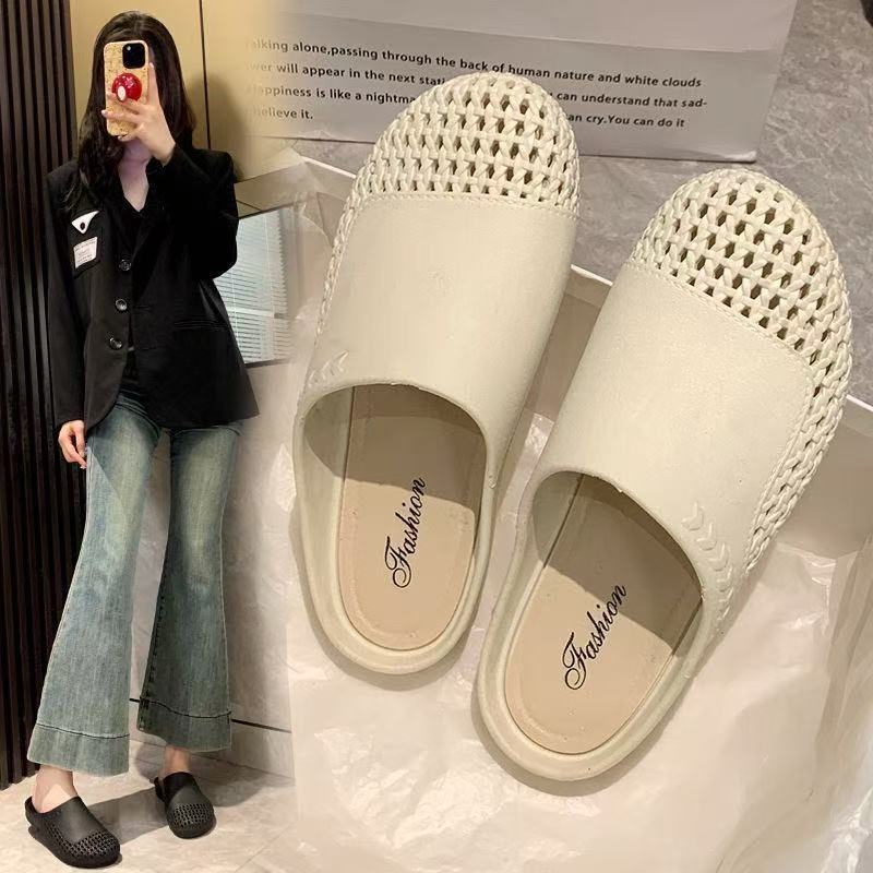 厚底编织镂空包头凉拖鞋女2025年新款舒适透气一脚蹬沙滩罗马拖鞋