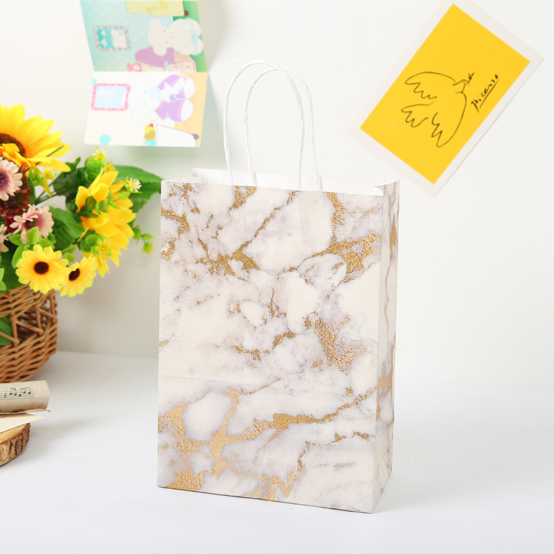 Korean Style New Shopping Gift Bag Fashion Hand Bag Kraft Paper Bag Creative Marble Pattern Handbag Wholesale