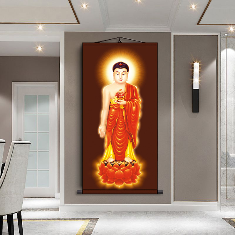 南无阿弥陀佛像挂画阿弥陀佛禅意西方三圣佛菩萨画像字画居家国画