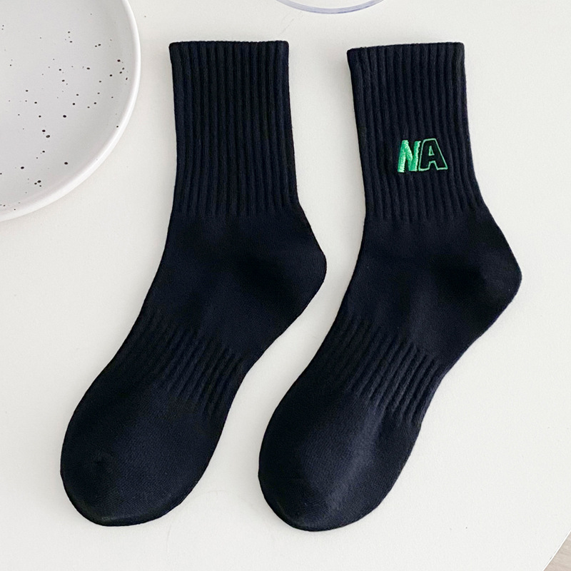 Spring and Summer Letters Na Green Series Long Socks Ins Trendy Korean Internet Celebrity Black and White Cotton Socks with Shark Pants Tube Socks Women's Socks