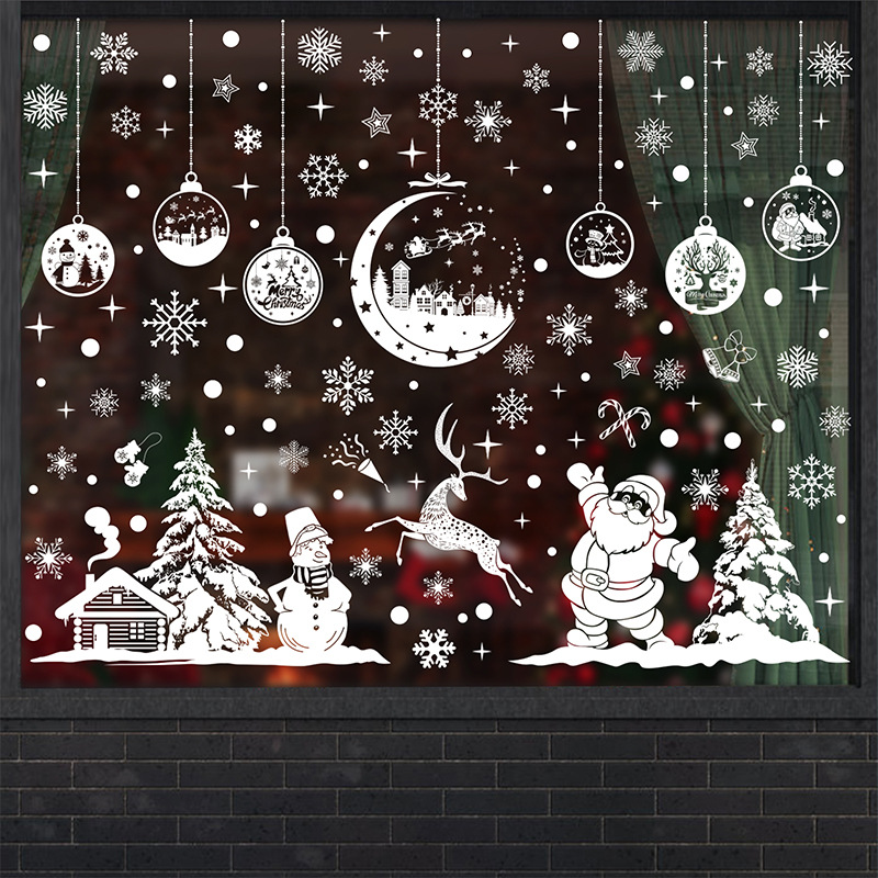 2023 Cross-Border Amazon Christmas Window Stickers Store Shopping Window Double-Sided Visual Festival Decorative Wall Sticker Static