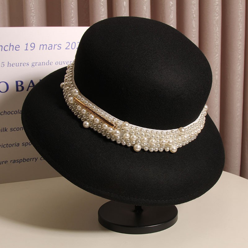 Hepburn Style Classic Style French Pearl Retro Fisherman Hat Women's Graceful and Fashionable Elegant All-Match Felt Cap