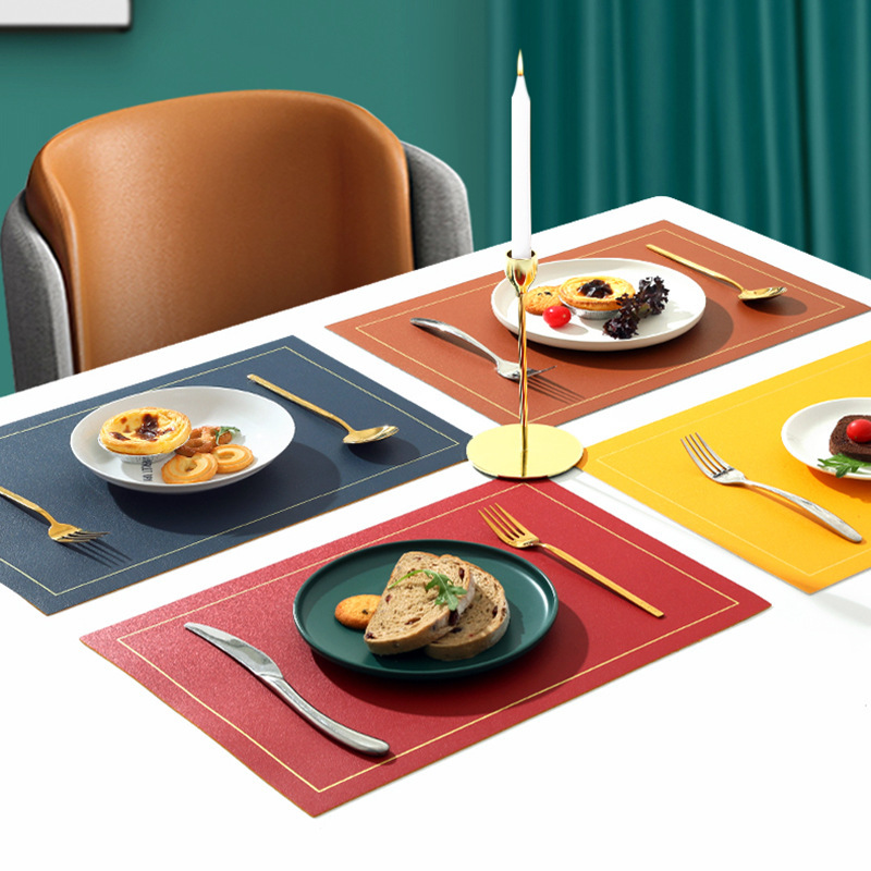 Nordic Style Leather Western Food Plate Mat Solid Color Square Heat Proof Mat Waterproof Table Mat Double Double Color Universal Pad Wholesale