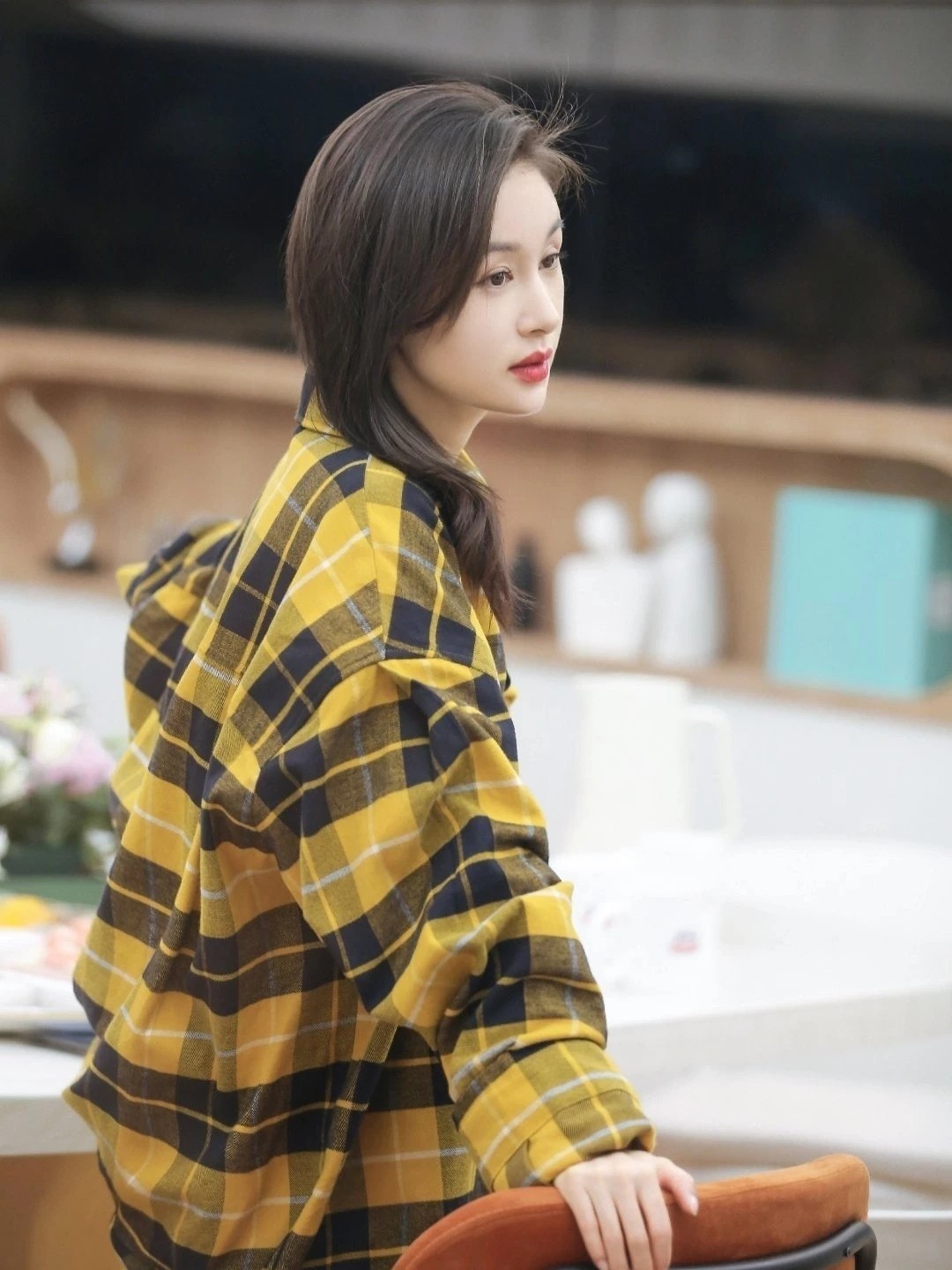 怦然再心动王子文明星同款衣服女21秋韩版宽松黄色格子长袖衬衫潮
