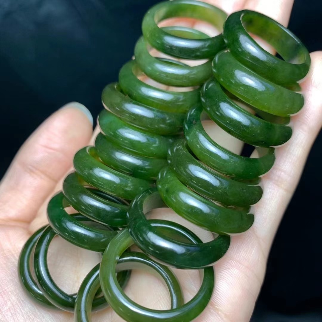天然俄料和田碧玉指环 碧玉戒指19-20mm左右 跑环diy配饰工厂批发