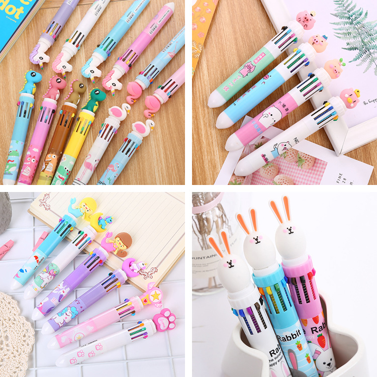 Cute Ten-Color Ballpoint Pen Girl Heart Cartoon Multi-Color Retractable Ballpoint Pen Student Multi-Functional Hand Account Marking Pen Factory