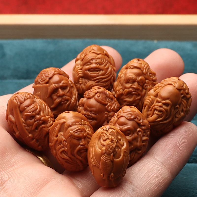 浮雕群仙会橄榄核手串双面大籽财神达摩钟馗弥勒手工核雕橄榄文玩