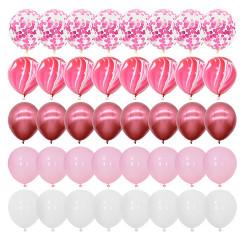 Cross-Border Amazon Rubber Balloons Set Combination Game Children Agate Marble Competition Birthday Party Decoration