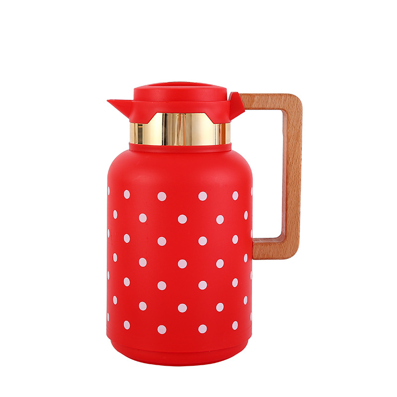 New European-Style Thermal Pot Household Thermal Kettle Wooden Handle Coffee Pot Large Capacity Insulation Pot Foreign Trade Exclusive for Printing