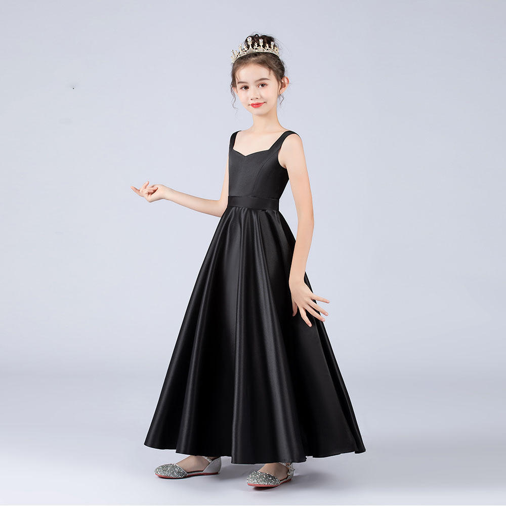 女童礼服主持人儿童礼服黑色学生管弦乐团合唱演出服钢琴考级演奏