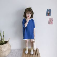 2022夏装新款韩国女童宝宝个性拼色插肩宽松连衣裙短袖T恤裙