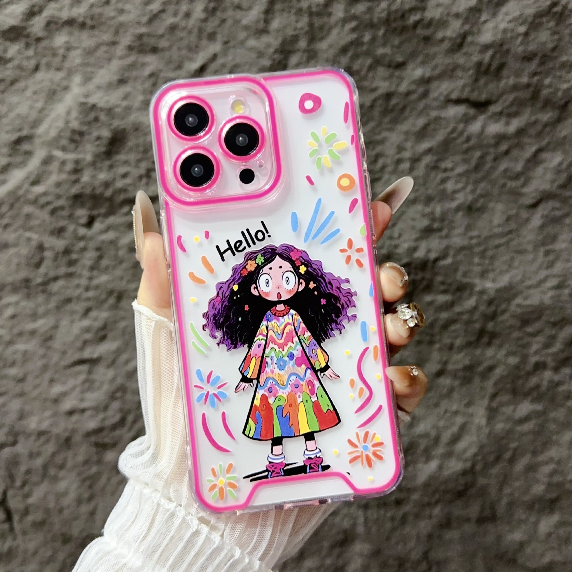 涂鸦女孩适用苹果15手机壳iphone13promax发光12pro全包11防摔14p