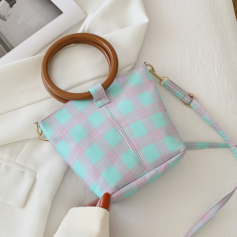 Bag 2021 Summer Simplicity New Shoulder Bag Fashion Personality Crossbody Bag Ring Portable Candy Color Plaid Bag