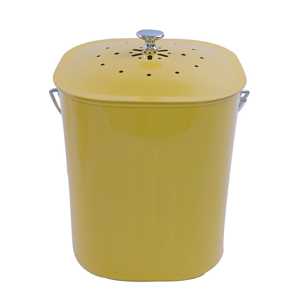 5l加仑方形喷粉厨余垃圾堆肥桶 厨房堆肥桶oem定制厨余桶黄色
