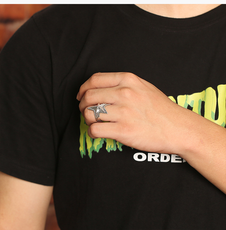 925纯银泰银cody五角星星男女情侣开口戒指霸气复古潮吴亦凡同款