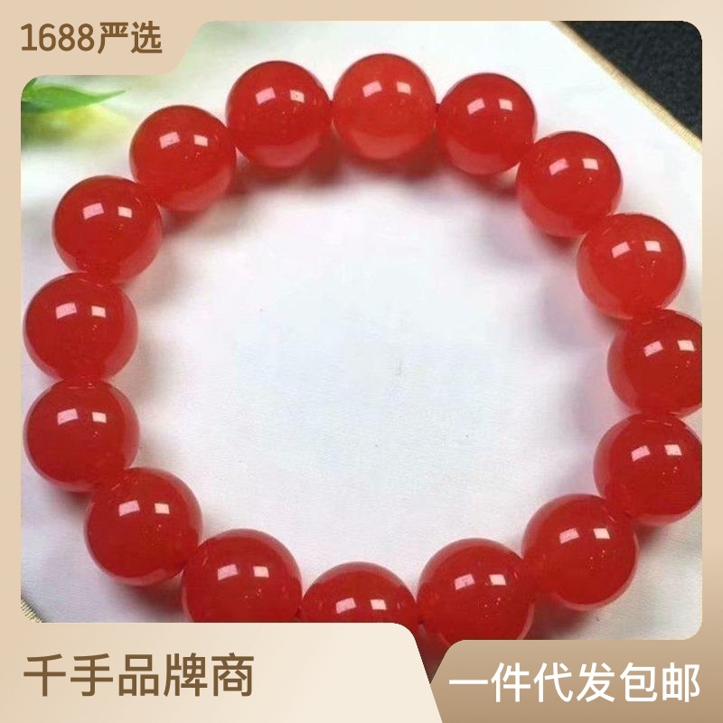 南红玛瑙手链佛珠情侣手链冰红冰种南红圆珠男女士单圈款手链红润