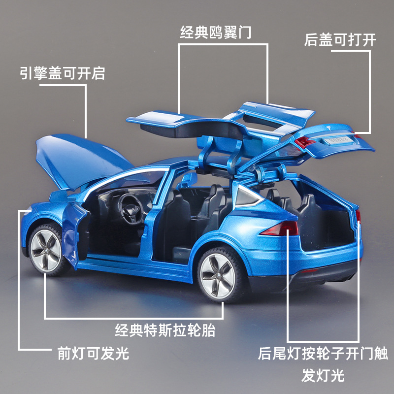 1:32 Simulation Tesmodelx Model Alloy Car Model Open Door Sound and Light Pull Warrior Children's Toys Cross-Border Wholesale