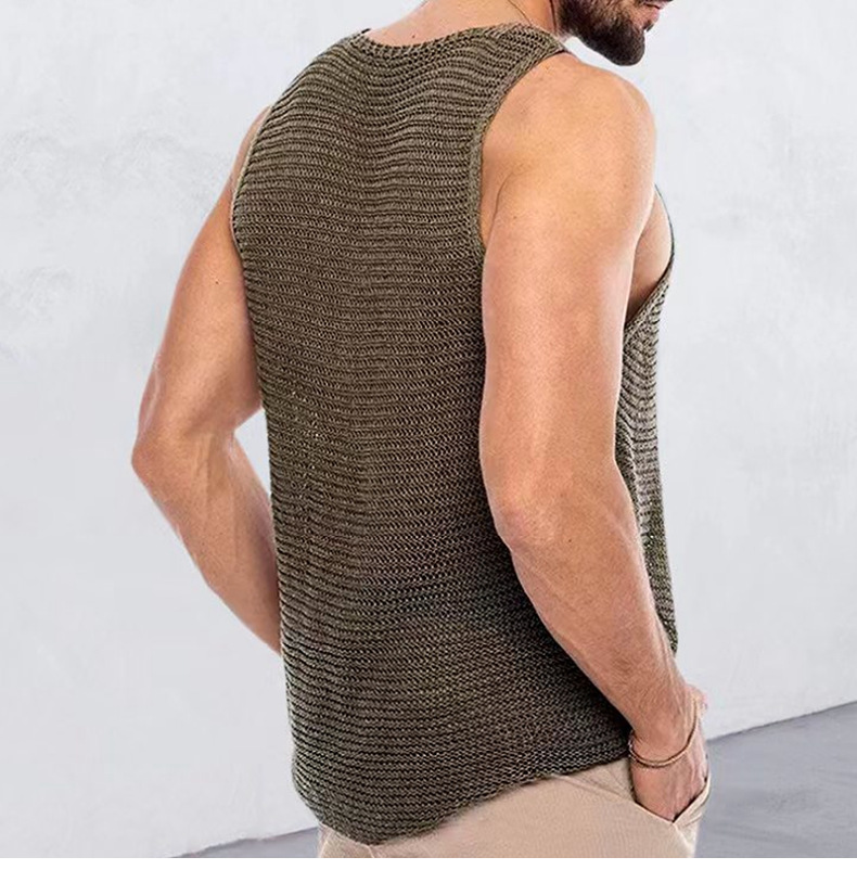 Men's Loose-Fit Sleeveless Knitted Tank Top - Color Options