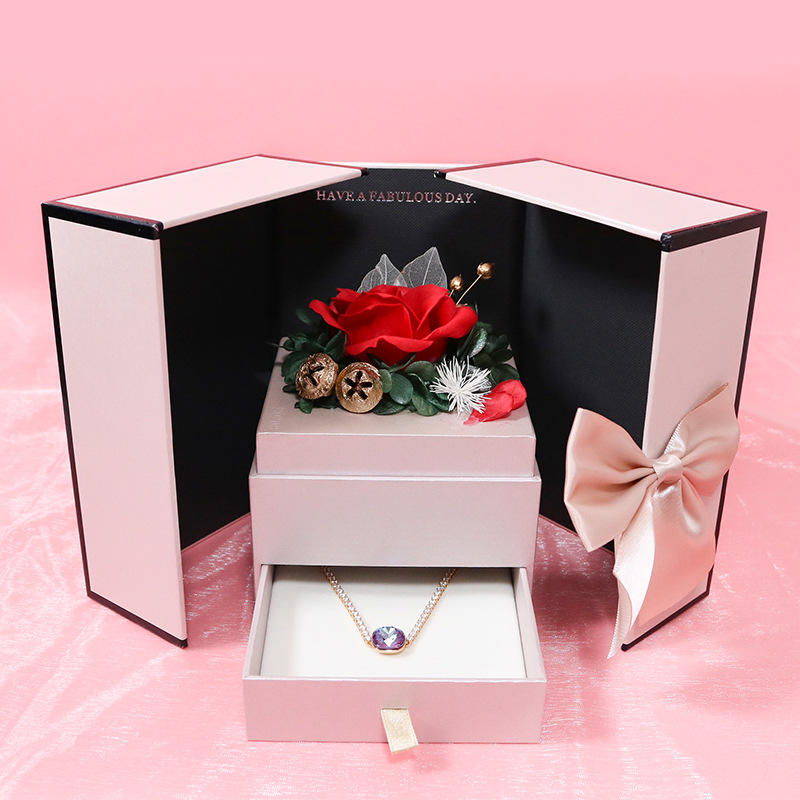 Creative New Valentine's Day Double Door Rose Jewelry Box Ring Stud Earrings Lipstick Jewelry Gift Box