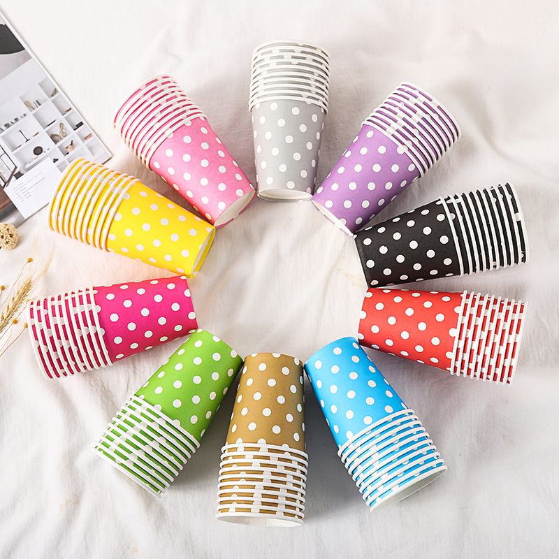 Disposable 250ml Birthday Party Colorful Dot Paper Cup 9 Oz Dot Paper Cup Party Supplies In Stock Wholesale