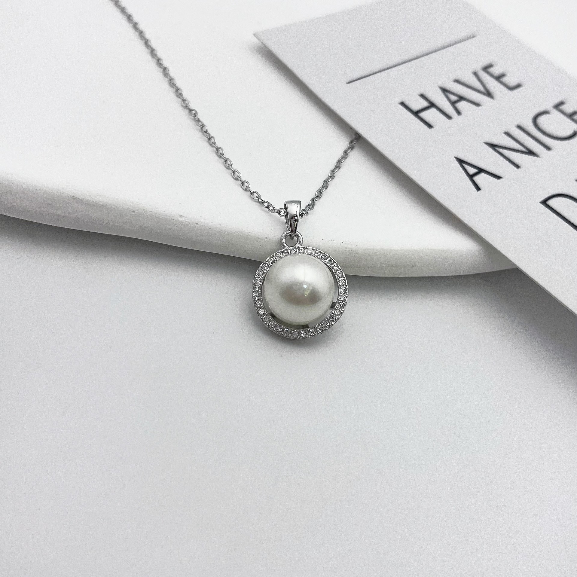 s925纯银锆石项链女夏轻奢百搭天然珍珠吊坠高级感锁骨链饰品批发