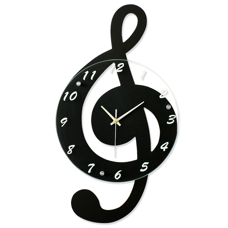 Personalized Creative Musical Note Wooden Electronic Wall Clock Fashion Cartoon Noiseless Clock Children's Room Quartz Wall Clocks Wholesale