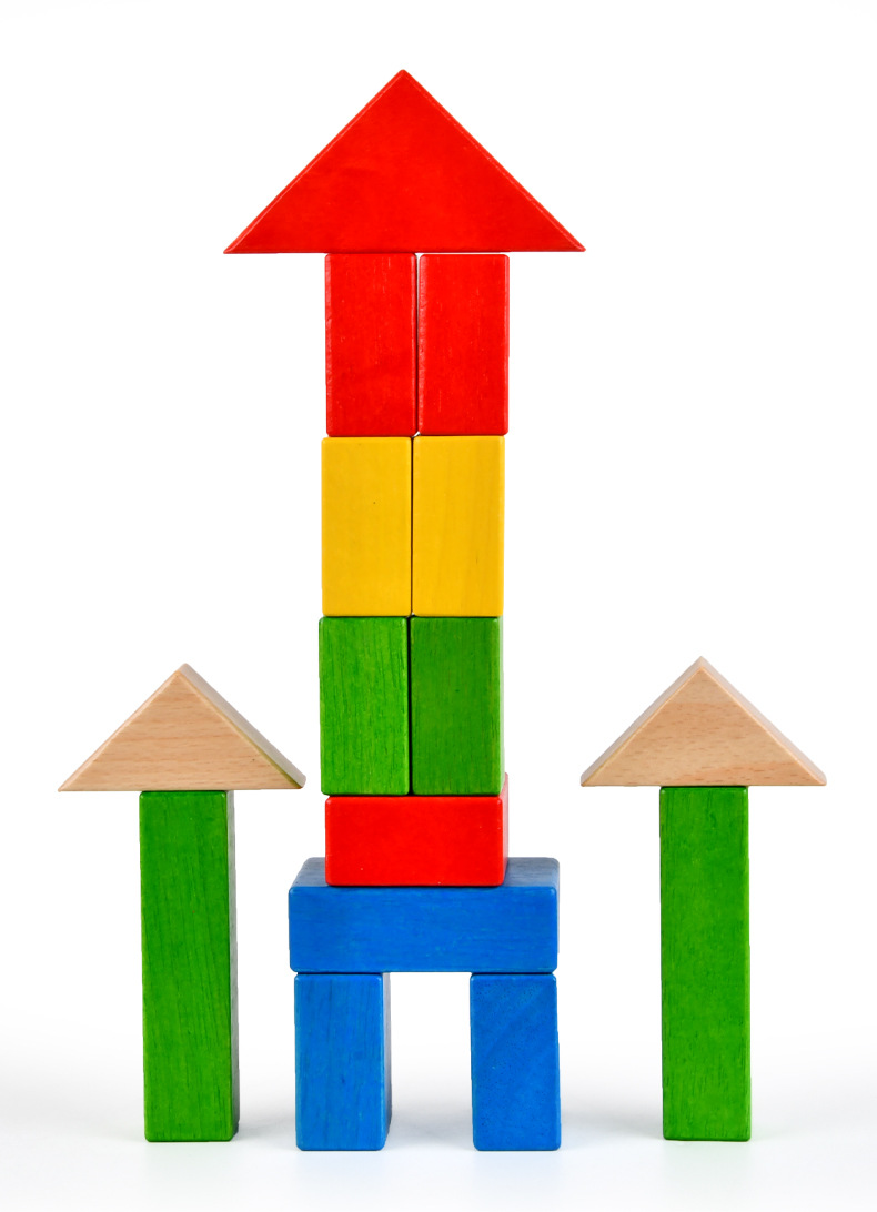 儿童搭房子积木拖车多功能益智小车儿童玩具实木积木拼建积木玩具