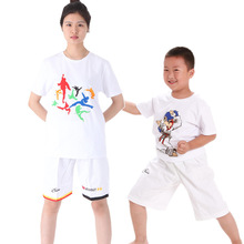 纯棉跆拳道道服成人儿童夏季短袖训练道服跆拳道T恤衫t恤印字