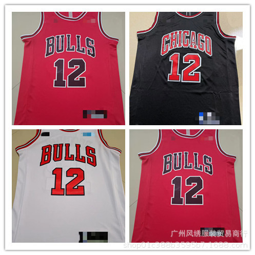 外贸批发 nba刺绣bulls工牛头12多森姆乔j丹篮球服球衣 一件代发