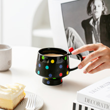 彩色波点创意陶瓷叠杯办公家用小众设计感简约咖啡碟杯个性情侣杯