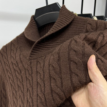 秋冬季男士毛衣针织衫青果领修身套头潮流纯色麻花加厚打底衫线衣