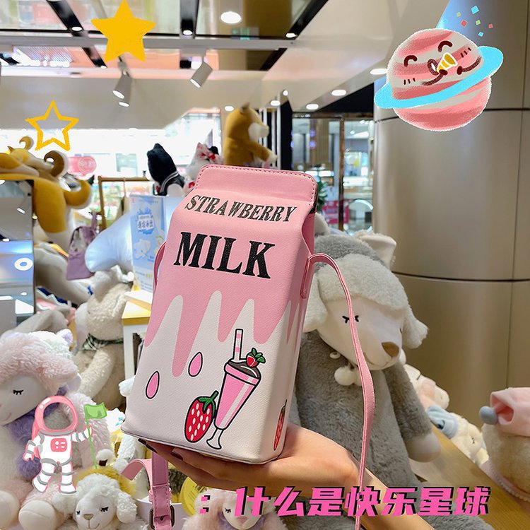 New Creative Messenger Bag Strawberry Lemon Creative Small Bag Female Girl Funny Milk Box Crossbody Bag Modeling Bag