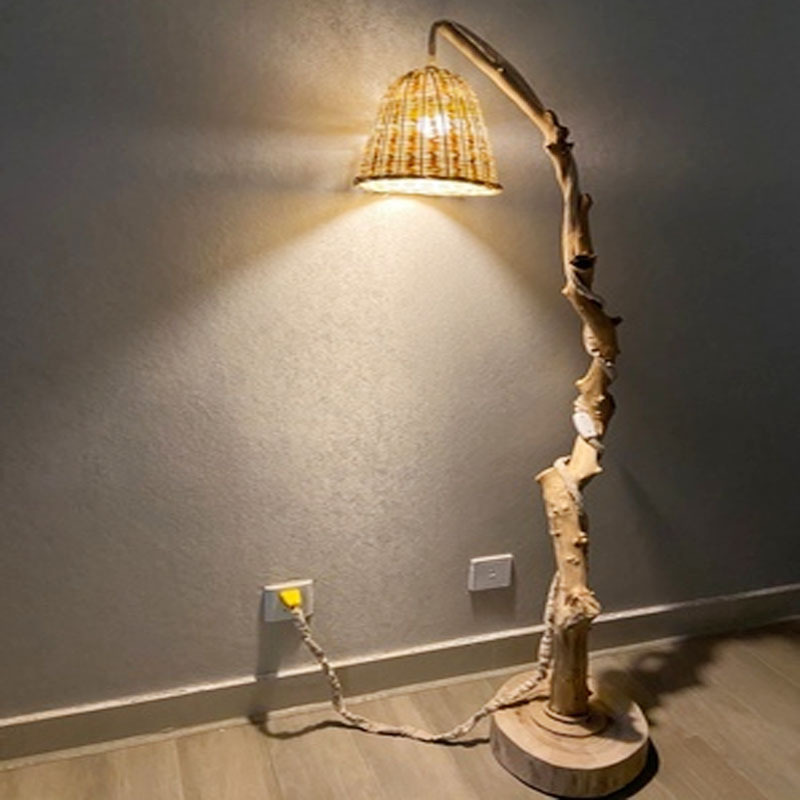 干树枝灯实木灯架diy卧室客厅落地灯装饰挂钩衣架编织灯罩